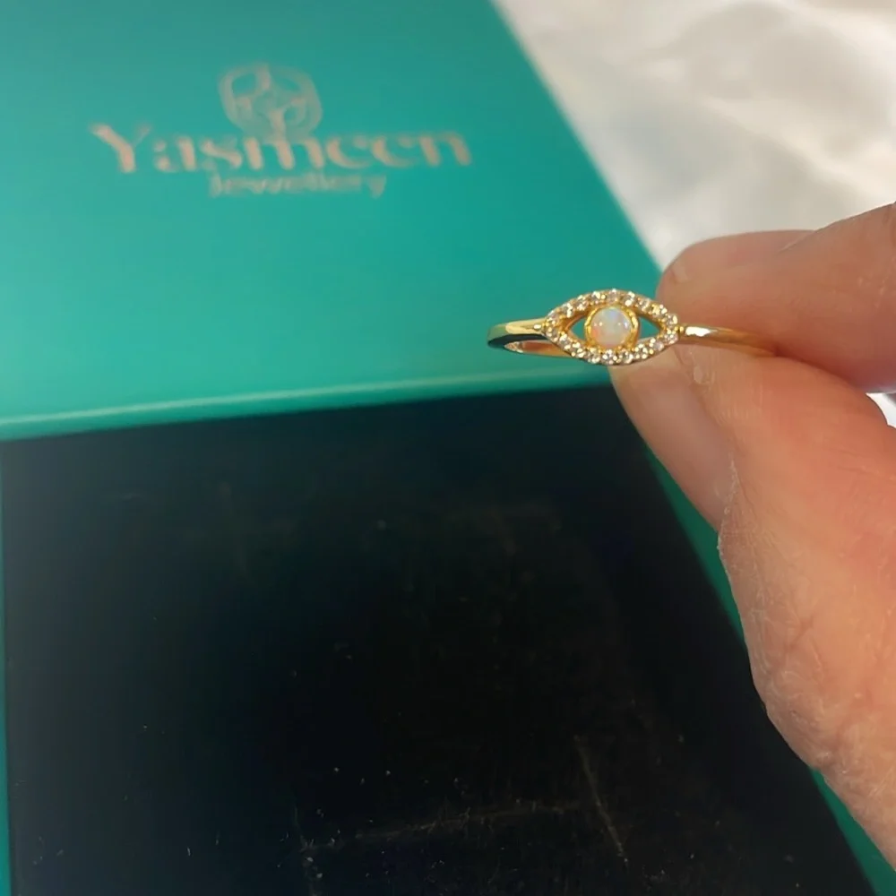 New: Gold Vermeil Evil Eye Opal Stone Pendant Ring - Picture 7 of 9